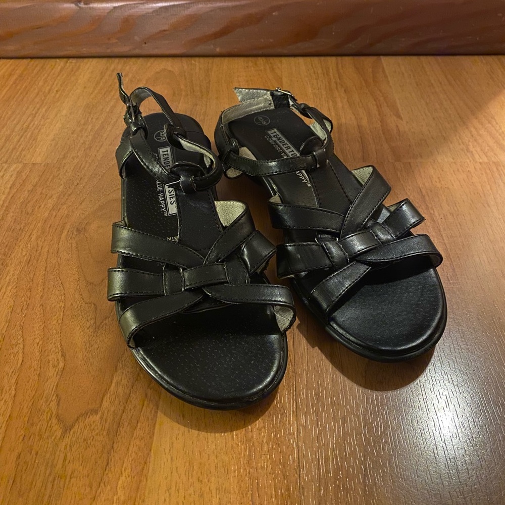SOLD Tender Tootsies Black Leather Strappy Sandals
